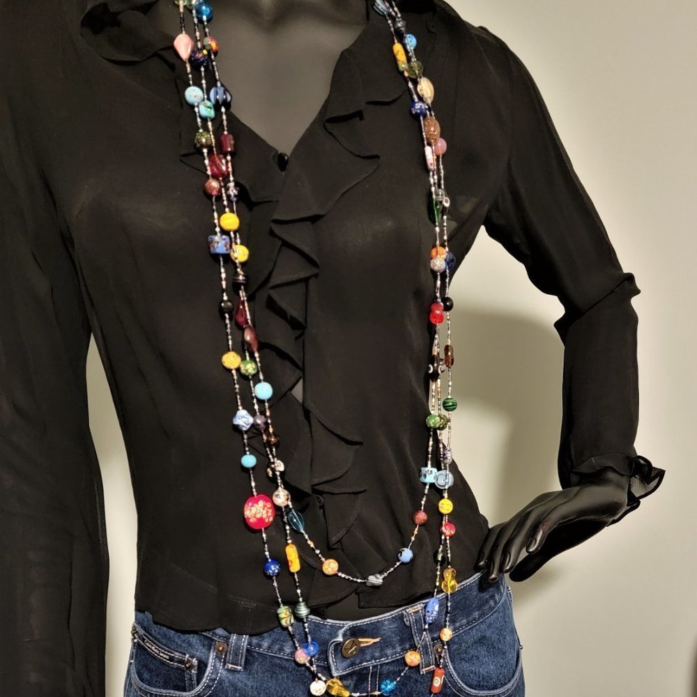 FABULOUS Vintage ITALIAN GLASS BEAD Triple Strand Necklace - Picture 3 of 8